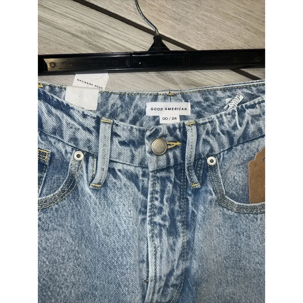 Good American  90s Duster High Rise Cropped Straight Leg Jean 0/24 Indigo101 - Picture 3 of 8